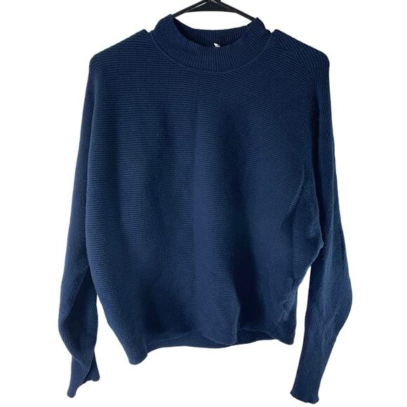 JUST Female Danish Navy Home Knit Horizontal Ribbed Sweater Size Small - Picture 1 of 9